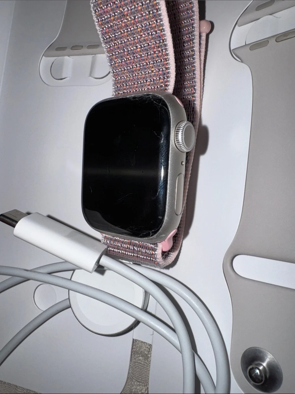 Series 7 - 41 MM Apple Watch with Mauve Pink Nylon Loop & Light Beige Spare Band